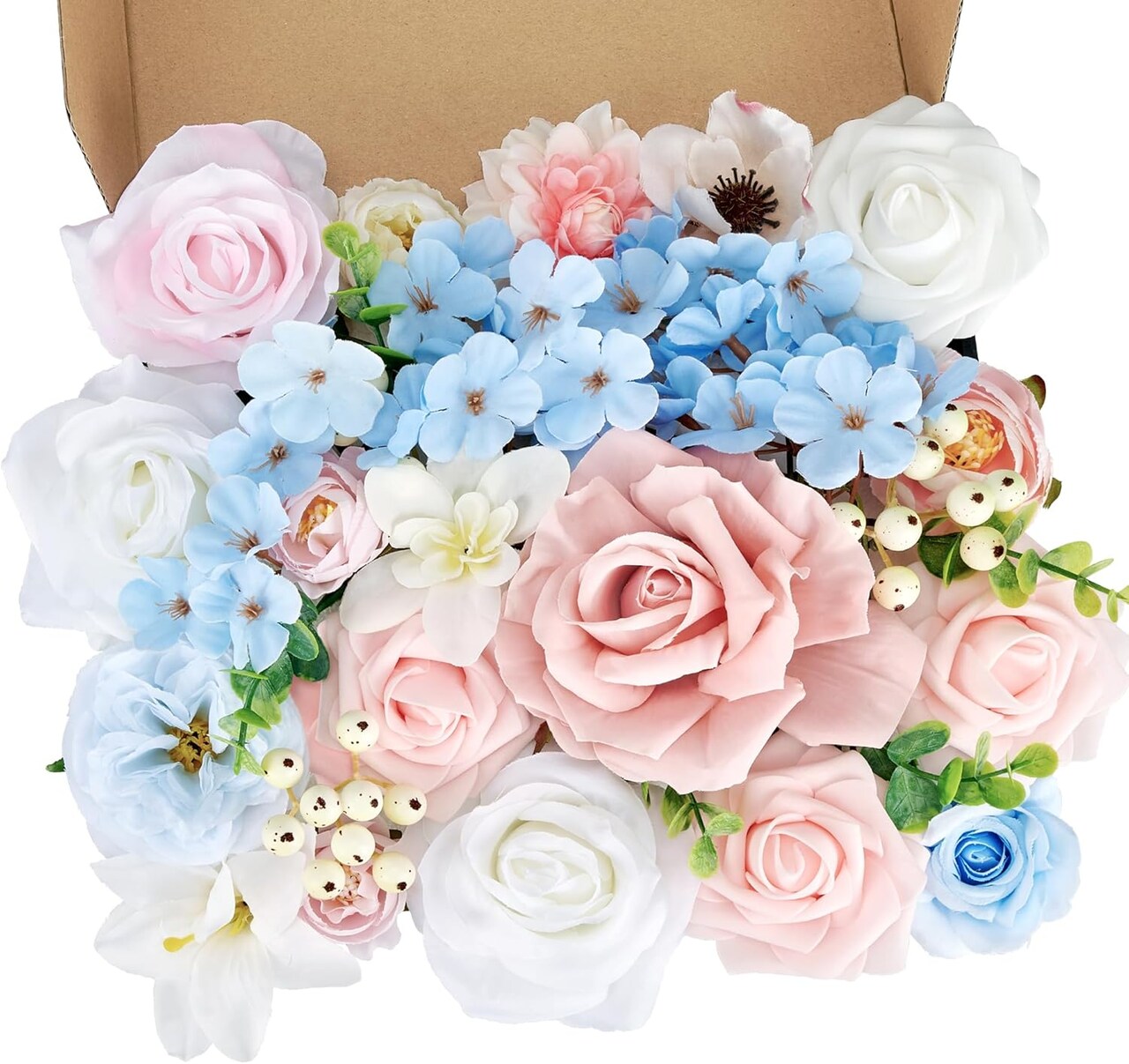 Artificial Flowers, Fake Flowers for DIY English Pastel Flower Box Wedding Bouquet Table Centerpieces Baby Shower Gender Reveal Party Home Décor